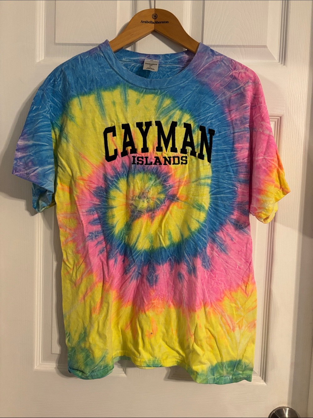 Cayman Islands Tie-Dye Spiral Tee - Bright Yellow, Pink & Blue